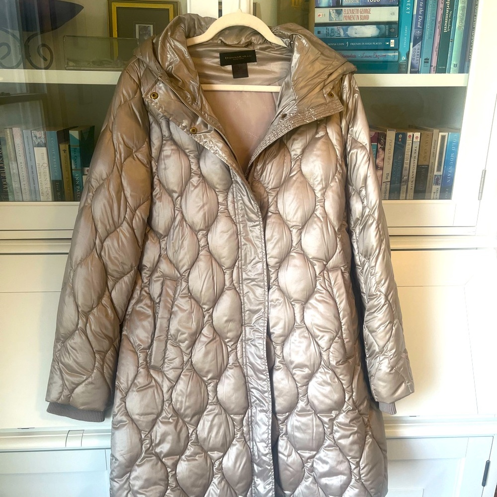Donna Karan Champagne long hooded puffer (M)